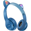 Casti Wireless Model Pisica Teno954, P47M, overear, urechi de pisica cu iluminare RGB, bluetooth 5.0, handsfree, HiFi, bass stereo, albastru inchis