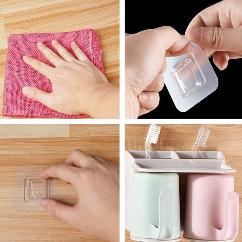 Set 10x carlige duble, autoadezive, transparente