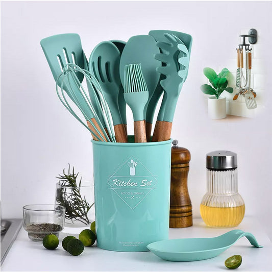 OFERTA Carlig Organizator + Set 12 ustensile de bucatarie, Antiaderente, din silicon