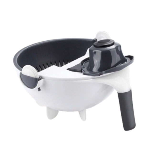 Feliator multifunctional cu 5 lame de diferite dimensiuni, bol pentru curatarea si scurgerea legumelor, protectie degete