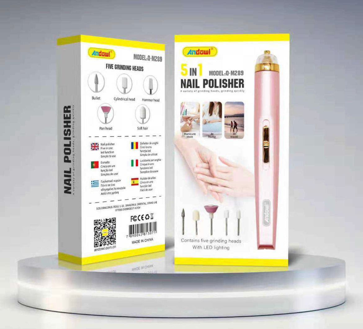 Freza Electrica de Unghii, 5 in 1, Andowl M289, Incarcare USB, Roz
