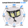 Lampa Solara Stradala 12 LED-uri Teno873, 3 capete, control prin telecomanda, senzor de miscare, 3 moduri de iluminare, protectie IP65, Waterproof, exterior, negru