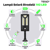 Lampa Solara Stradala 102 LED-uri Teno881, control prin telecomanda, senzor de miscare, 3 moduri de iluminare, protectie IP65, Waterproof, exterior, negru
