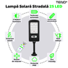 Lampa Solara Stradala 25 LED-uri Teno879, control prin telecomanda, senzor de miscare, 3 moduri de iluminare, protectie IP65, Waterproof, exterior, negru