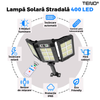 Lampa Solara Stradala 400 LED-uri Teno872, 3 capete, control prin telecomanda, senzor de miscare, 3 moduri de iluminare, protectie IP65, Waterproof, exterior, negru