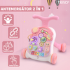 Antemergator Multifunctional 2in1 Teno645, centru de activitati si joaca, telecomanda detasabila cu 15 melodii, masuta educativa cu 4 picioruse incluse, panou pentru invatarea numerelor si formelor, lumini si sunete, roz