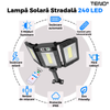 Lampa Solara Stradala 240 LED-uri Teno876, 3 capete, control prin telecomanda, senzor de miscare, 3 moduri de iluminare, protectie IP65, Waterproof, exterior, negru