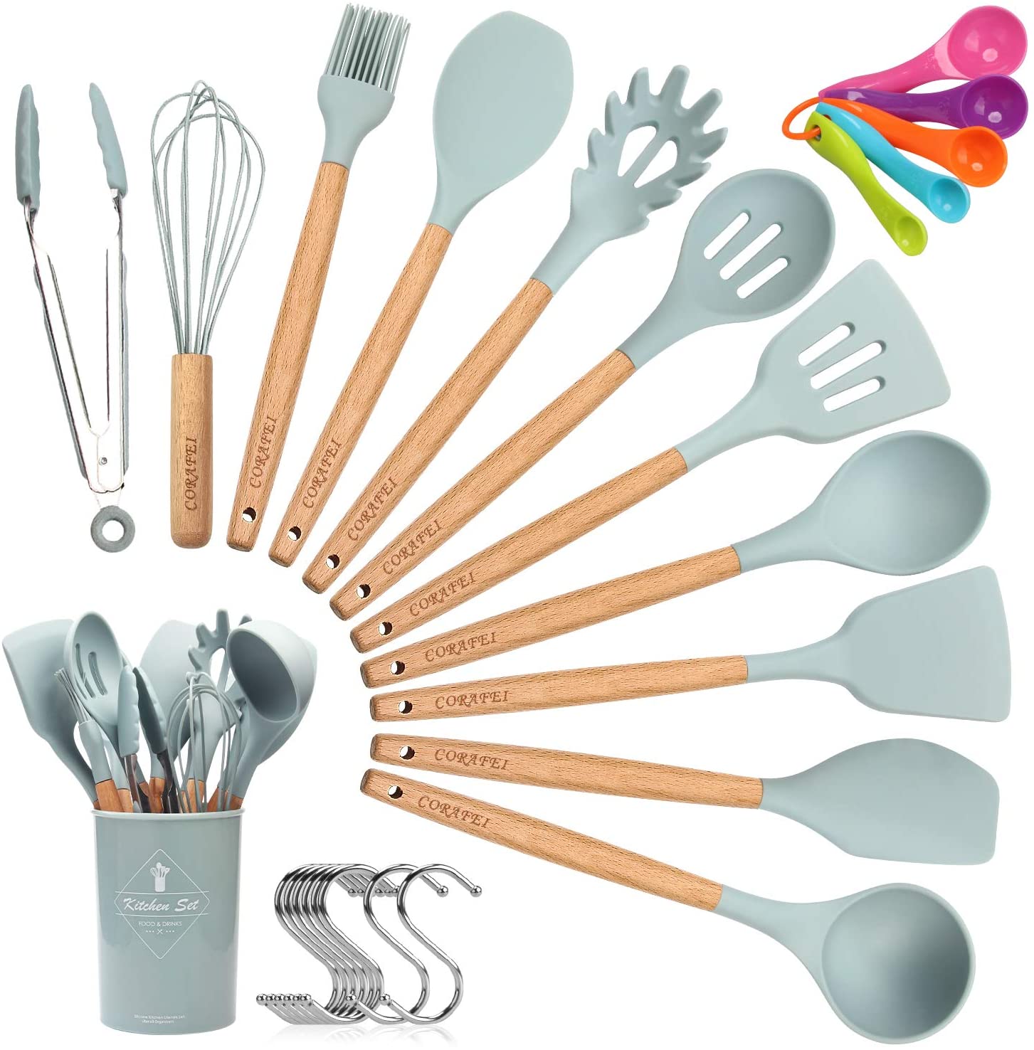 OFERTA Carlig Organizator + Set 12 ustensile de bucatarie, Antiaderente, din silicon