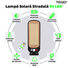 Lampa Solara Stradala 50 LED-uri Teno884, control prin telecomanda, senzor de miscare, 3 moduri de iluminare, protectie IP65, Waterproof, exterior, negru