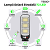 Lampa Solara Stradala 72 LED-uri Teno883, control prin telecomanda, senzor de miscare, 3 moduri de iluminare, protectie IP65, Waterproof, exterior, negru