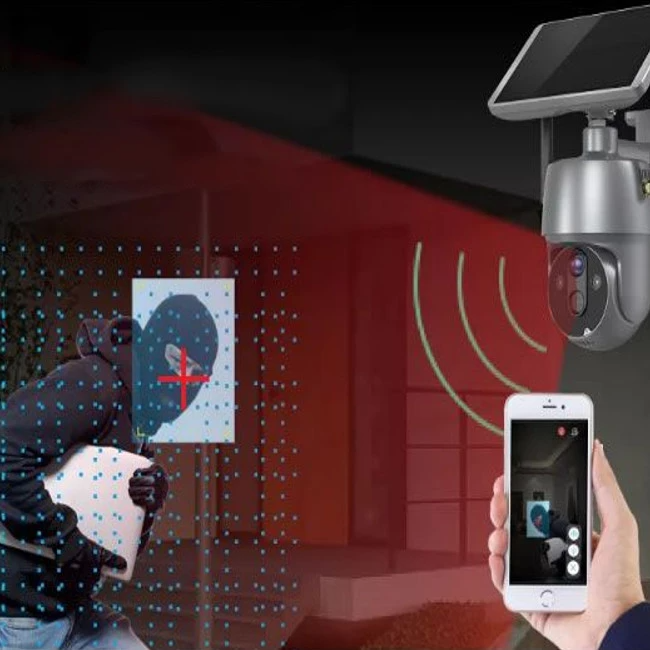 Camera de supraveghere solara Andowl SX01, infrarosu, alarma WIFI, 4K HD, Gri Metalizat