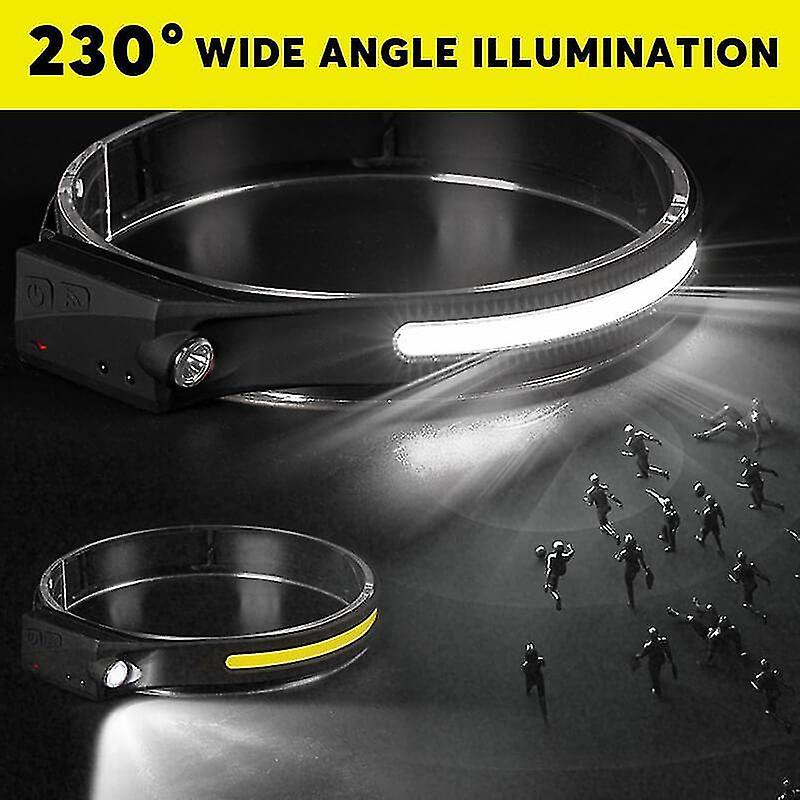 Lanterna LED cu inductie pentru cap, reincarcabila, cu senzor, negru