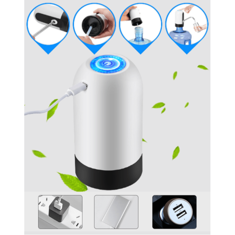 Dozator automat de apa, pentru bidoane, incarcare USB, alb-negru