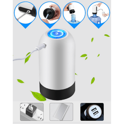 Dozator automat de apa, pentru bidoane, incarcare USB, alb-negru