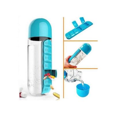 Sticla de apa cu organizator de medicamente, 600ml, multicolor