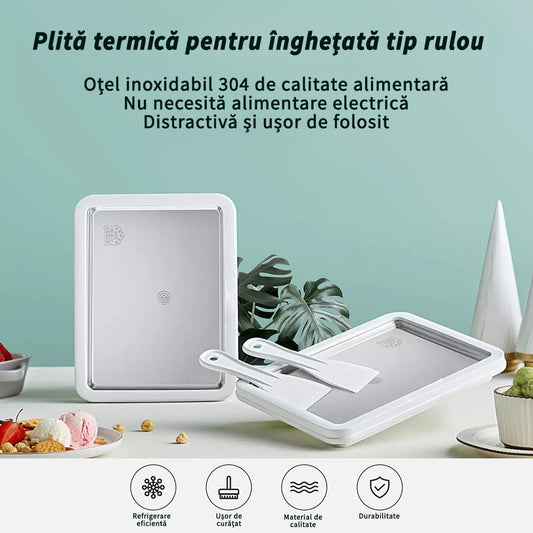 Plită termică pentru înghețată tip rulou, cu 2 spatule