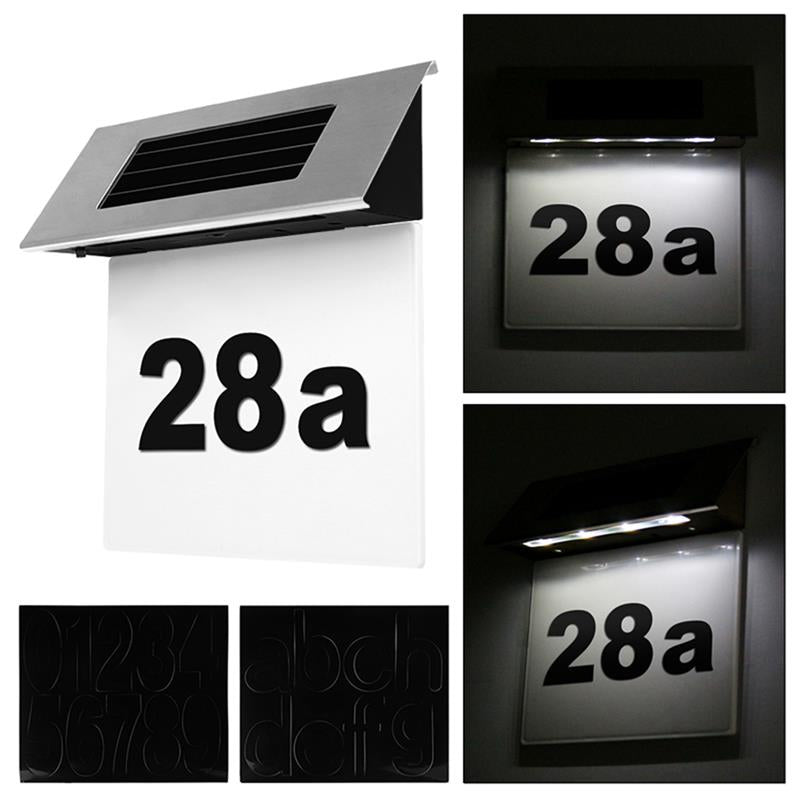 Numar de casa din inox, cu iluminare LED si alimentare solara