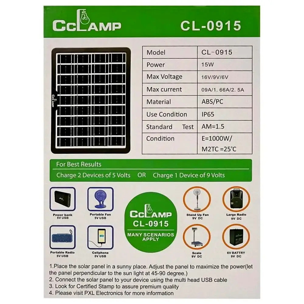 Panou solar portabil pentru incarcarea telefonului, CcLamp CL-0915 6V, 15W, Fast Charge, Port multi usb, IP65