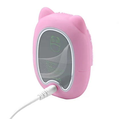 Aparat curatare faciala din silicon, incarcare USB, 5 viteze de functionare, 6000 vibratii/minut, forma pisica, roz