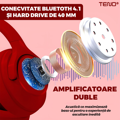 Casti Wireless Teno958, TV11, overear, bluetooth 4.1, extra bass bright series MP3 cu microfon, radio Fm si SD card, rosu