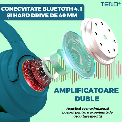 Casti Wireless Teno961, TV11, overear, bluetooth 4.1, extra bass bright series MP3 cu microfon, radio Fm si SD card, albastru turcoaz