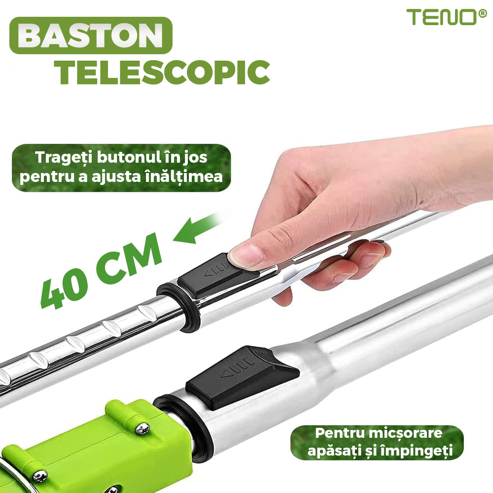 Motocoasa Electrica Teno975, acumulator 48V, baston telescopic, 3 tipuri de lame pentru taiere, 18000 RPM, autonomie de 2-3 ore, accesorii incluse, verde