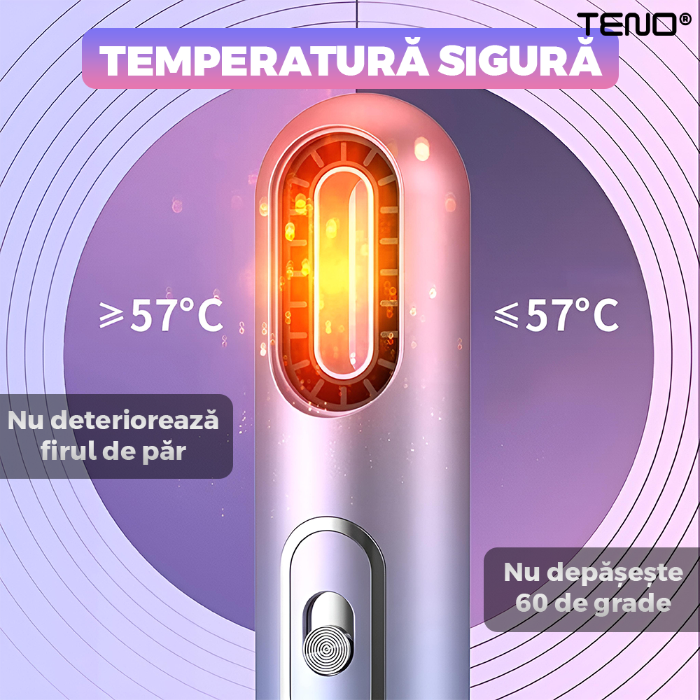 Uscator Profesional de Par 3 in 1 Teno973, aparat multifunctional coafare si uscare, 3 accesorii incluse, 1200W, multicolor pastel
