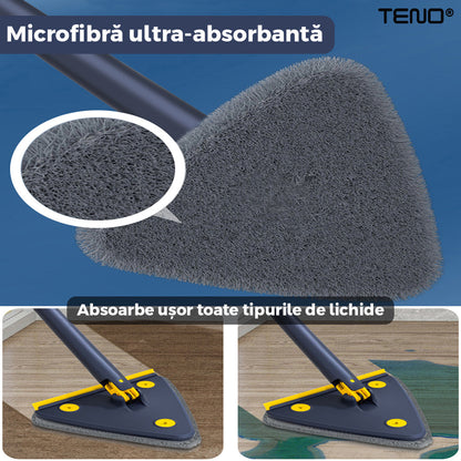 Mop cu Cap Triunghiular Teno321, rotire 360 grade, telescopic, curatare usoara, 4 lavete incluse, 127 cm, albastru/galben