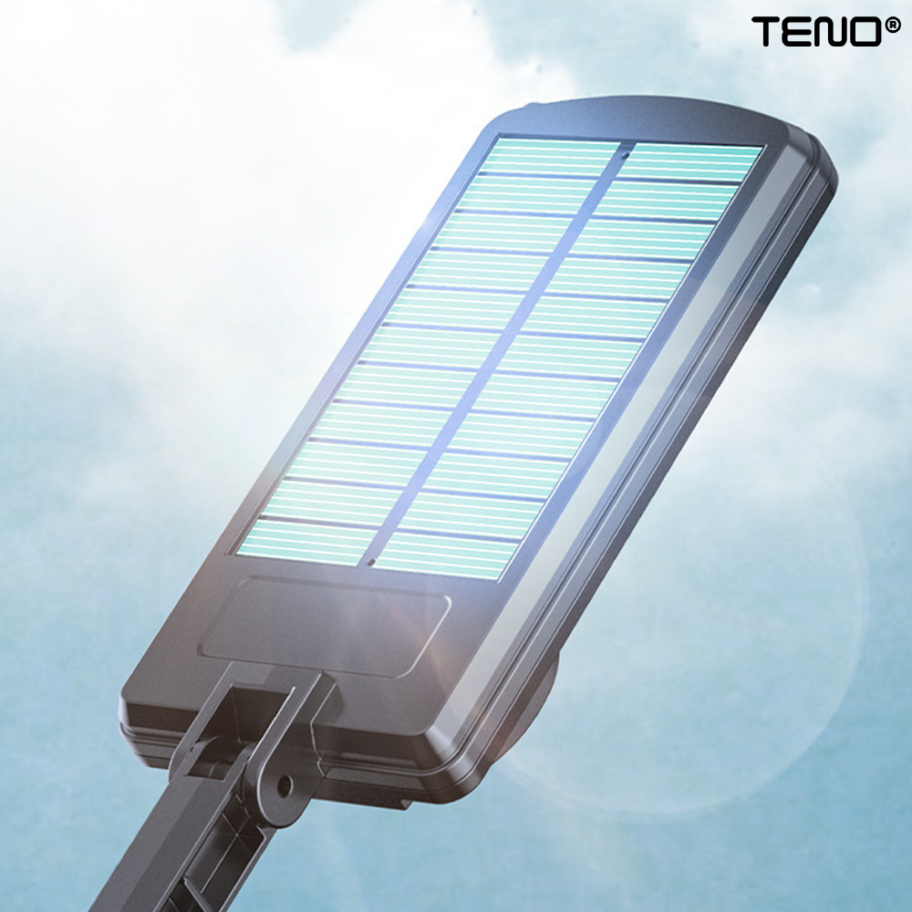Lampa Solara Stradala 8 LED-uri Teno880, control prin telecomanda, senzor de miscare, 3 moduri de iluminare, protectie IP65, Waterproof, exterior, negru