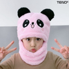 Caciula Pentru Copii Tip Cagula Teno523, 2 in 1, tematica lumea animalelor, model ursulet panda zambitor, 1-5 ani, roz