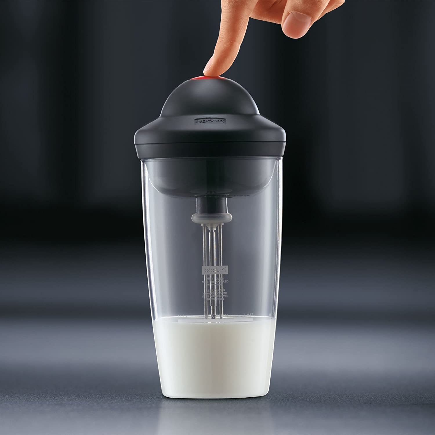 Aparat electric pentru spumarea laptelui, 450 ml, sticla, negru/transparent