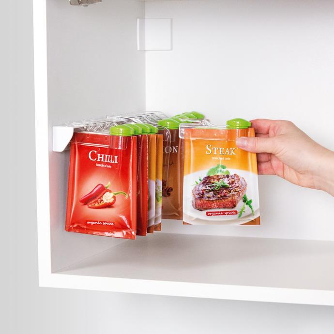 Set 2 in 1 organizatoare de bucatarie pentru condimente, cu cleme, transparente