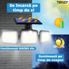 Lampa Solara Tripla 86 LED-uri Teno263, senzor de miscare, 3 moduri de iluminare, protectie IP65, Waterproof, exterior, negru