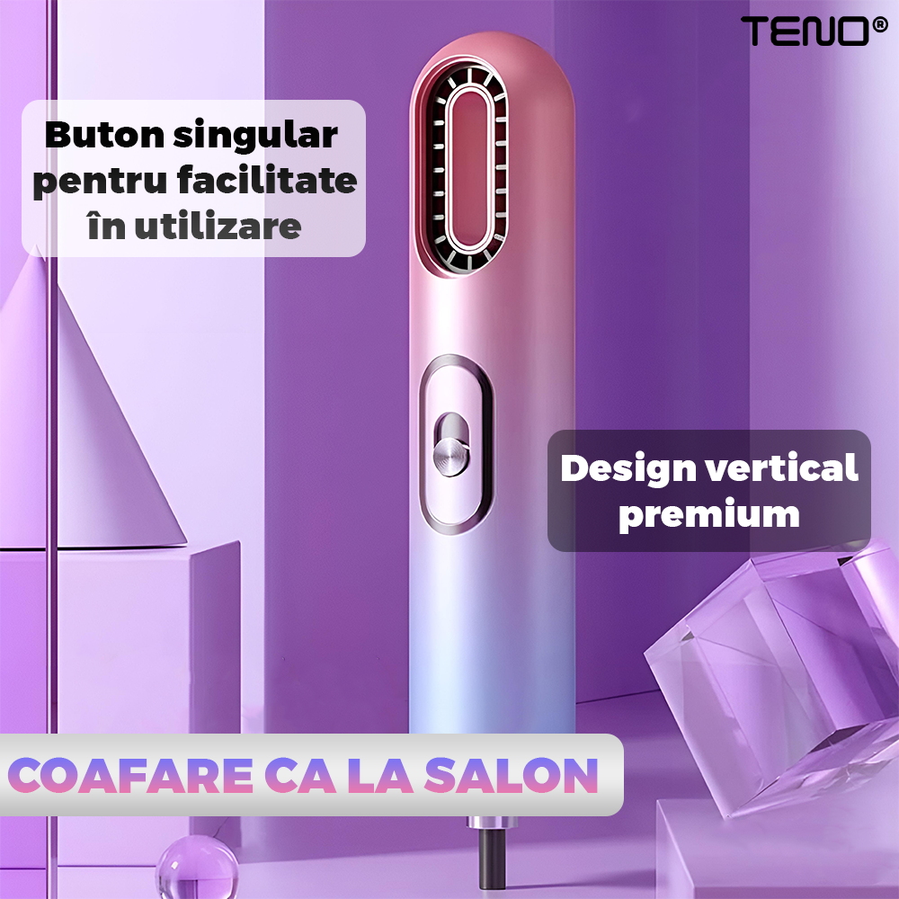 Uscator Profesional de Par 3 in 1 Teno973, aparat multifunctional coafare si uscare, 3 accesorii incluse, 1200W, multicolor pastel
