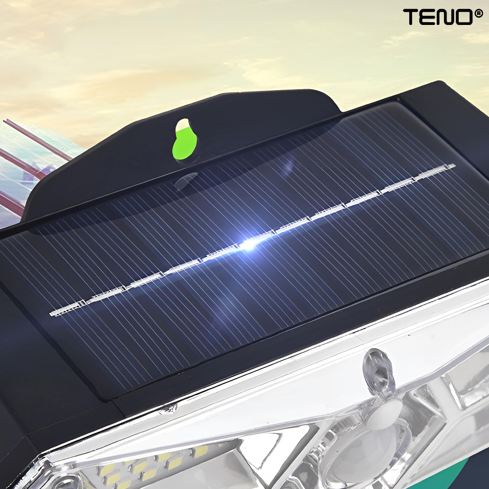 Lampa Solara 120 LED-uri Teno887, senzor de miscare, 3 moduri de iluminare, protectie IP65, Waterproof, exterior, negru