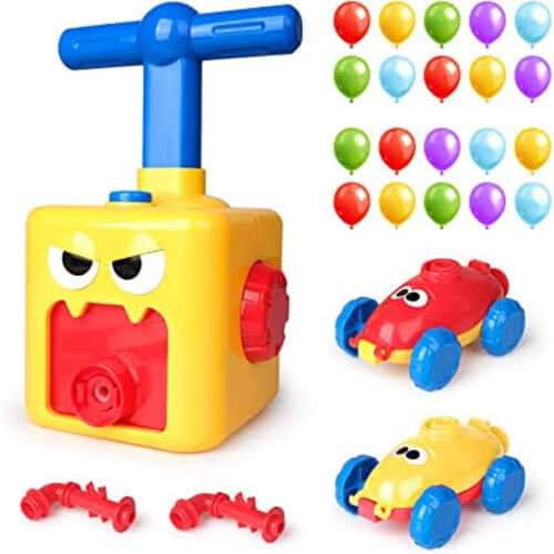 Set distractie cu 12 Baloane, Dispozitiv pentru Umflarea Baloanelor, 2 Masini, Multicolor