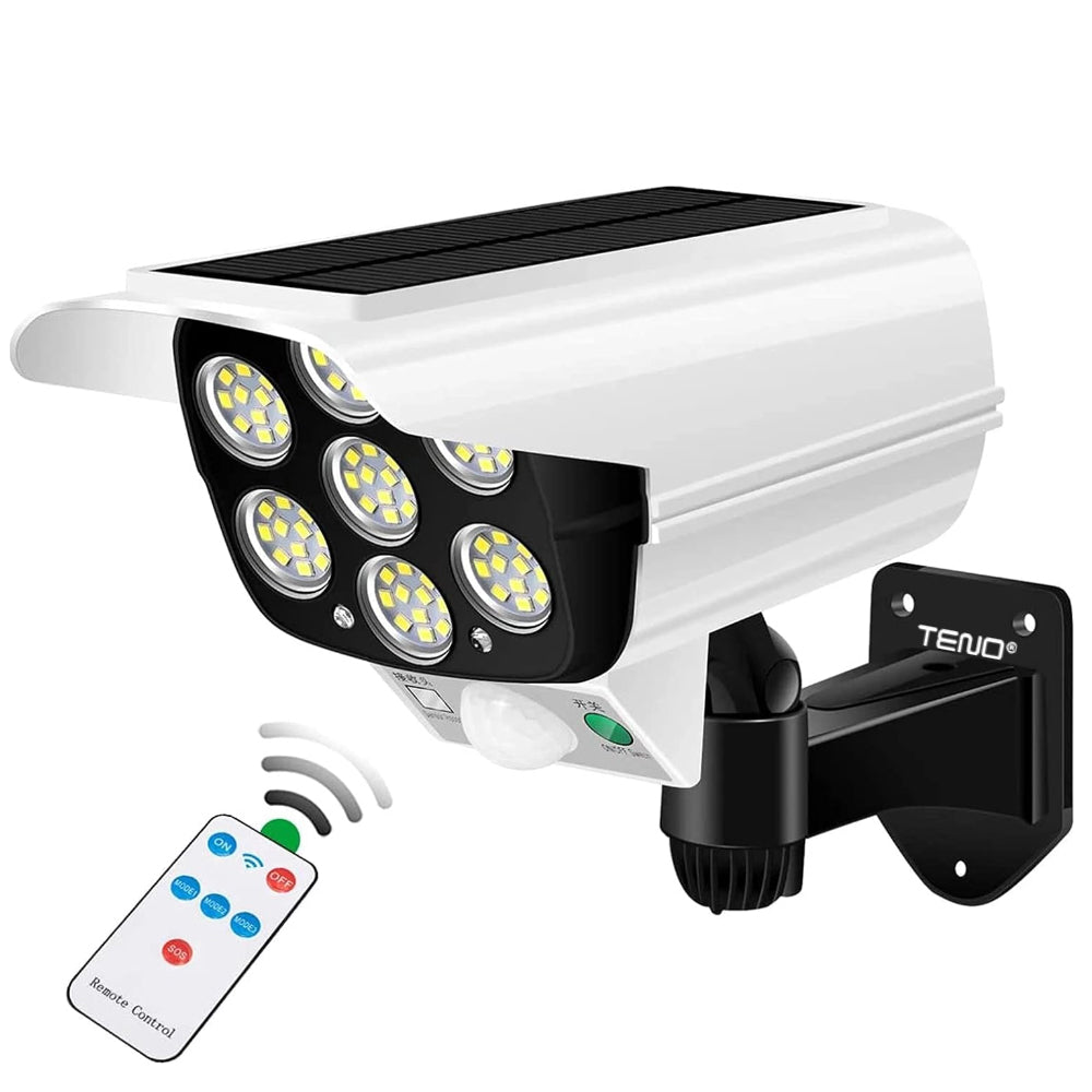 Lampa Solara 77 LED-uri Teno264, tip camera, senzor de miscare, 3 moduri de iluminare, protectie IP65, Waterproof, exterior, telecomanda, alb