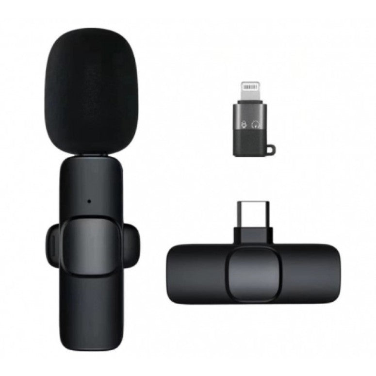 Microfon Wireless K8 Tip Lavaliera Conector USB Type C/iPhone sau Android, negru