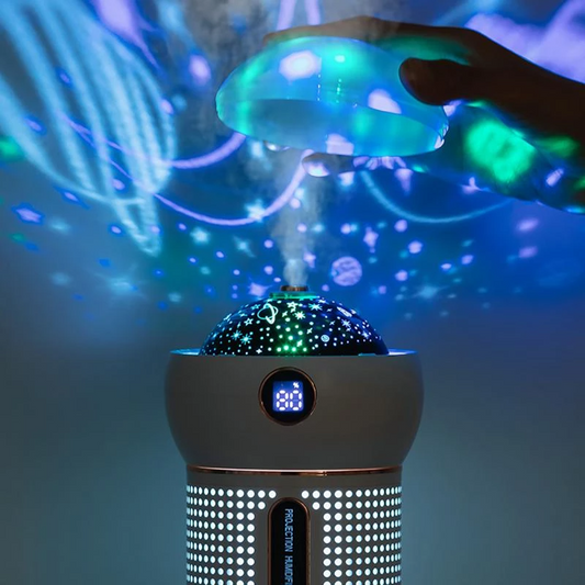Difuzor aromaterapie cu proiector LED, model stele, multicolor, 2000 mAh, 630 ml