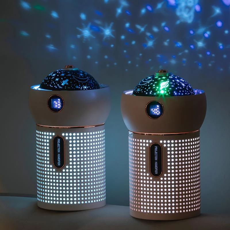 Difuzor aromaterapie cu proiector LED, model stele, multicolor, 2000 mAh, 630 ml