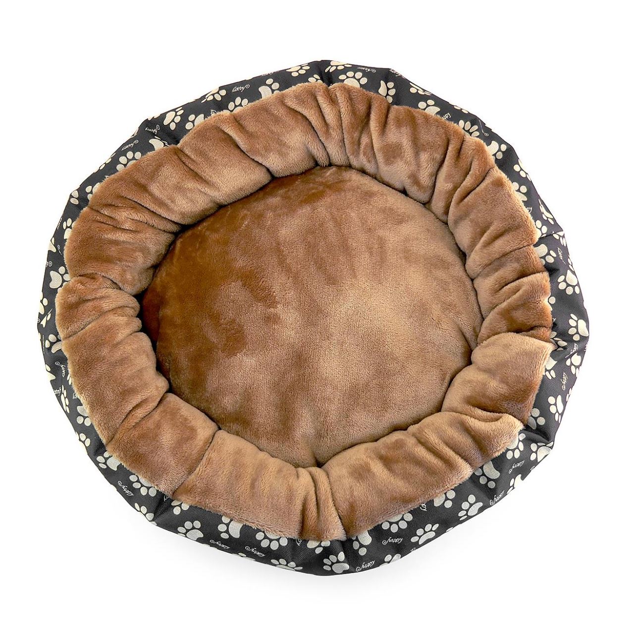 Culcus moale cu perna, pentru caine/pisica, culoare crem-maron, impermeabil, baza antiderapanta, 50 cm