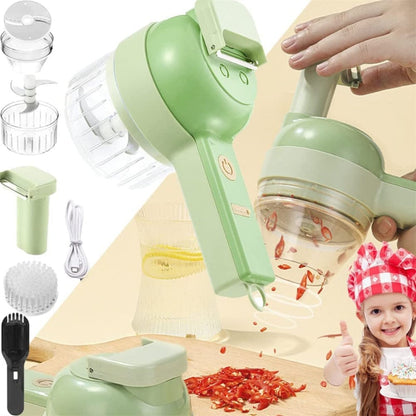 Tocator electric portabil de taiat legume, fructe si carne, 30w, 4 in 1, Verde