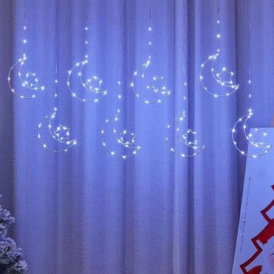 Instalatie perdea cu luna si stele, 3M cu franjuri inegale si fir cupru, diverse culori, model 2022, interconectabila