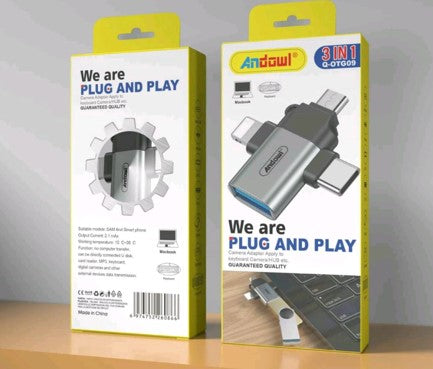 Adaptor OTG 3in1, de la USB 3.0, la Micro USB/Type-C/Lightning, Plug & Play