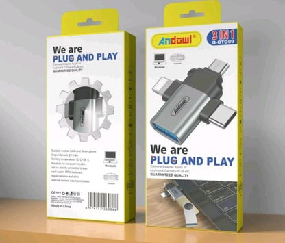 Adaptor OTG 3in1, de la USB 3.0, la Micro USB/Type-C/Lightning, Plug & Play