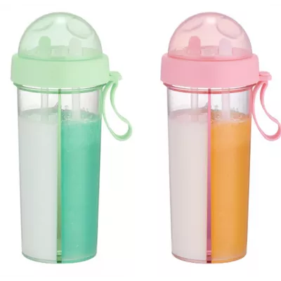 Cana dubla cu pai si capac, 2 compartimente, 600ml