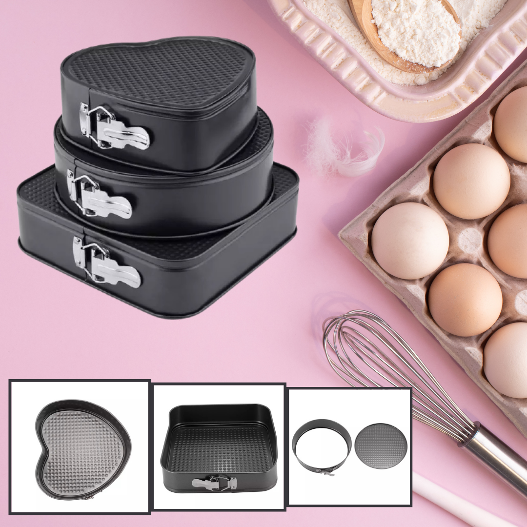 Set 3 forme pentru prajituri - forma rotunda, patrata si inima