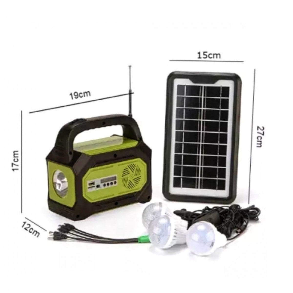Kit solar cu USB, 3 becuri LED, radio FM, Lanterna, Powerbank, 10000mAh, GD-8073