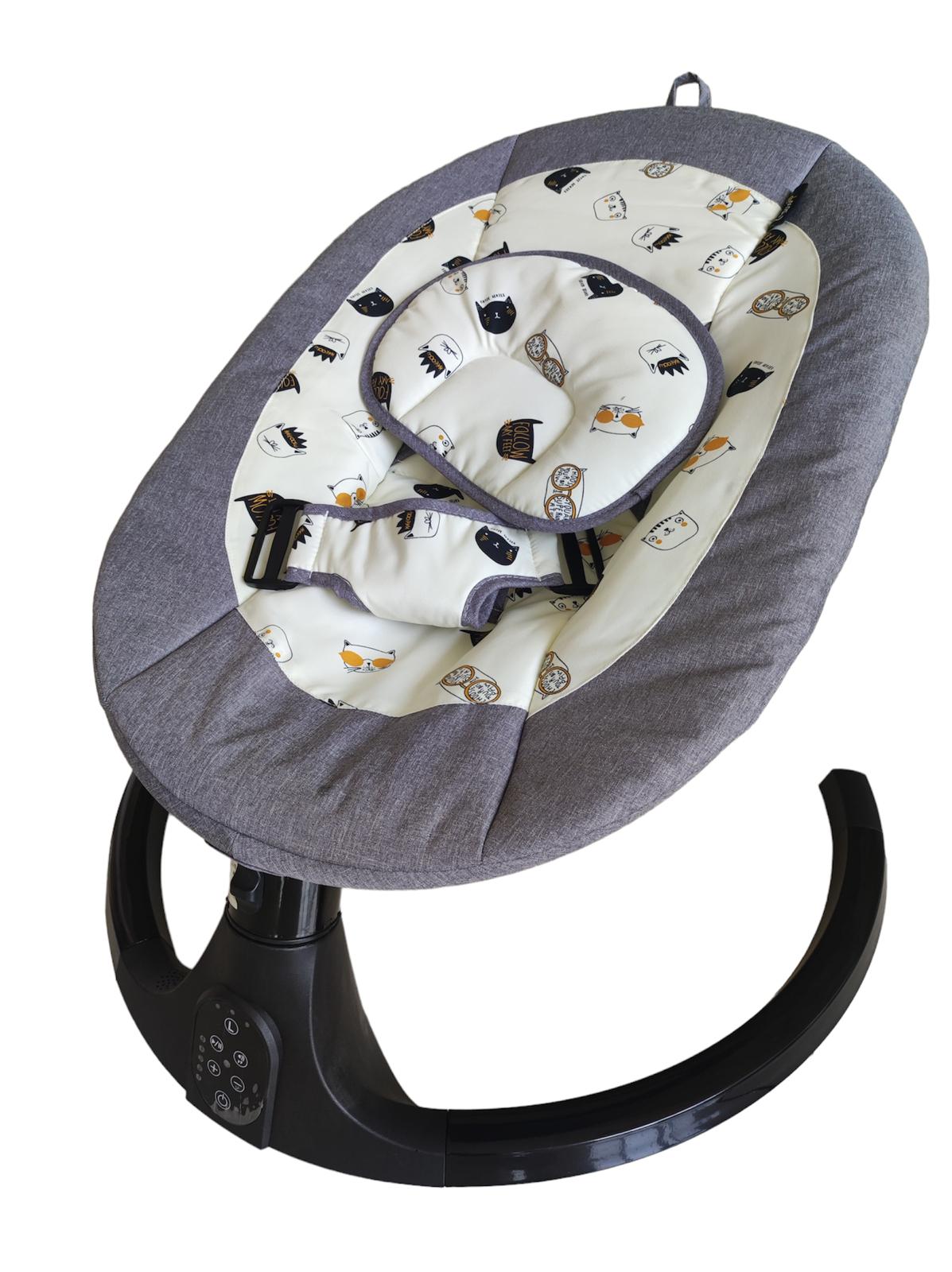 Balansoar electric pentru bebelusi, cu acoperis rabatabil si plasa de protectie, telecomanda, jucarii si sunete, A4