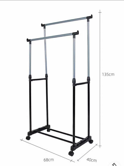 Suport metalic mobil dublu pentru imbracaminte - inaltime 160 cm